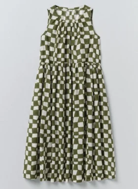Block Print Warp Check Sleeveless Dress