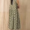 Block Print Warp Check Sleeveless Dress