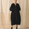 Button Front Crinkle Cotton Dress