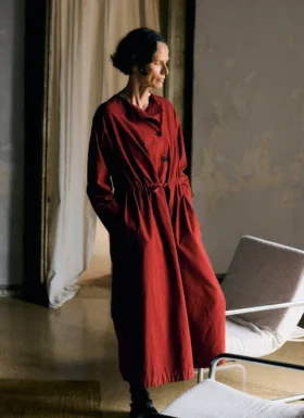 Button Through Cotton Linen Poplin Dress