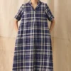 Check Linen Cotton Swing Dress