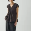 Contrast Smocked Cotton Top