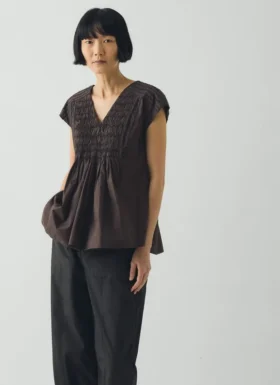 Contrast Smocked Cotton Top