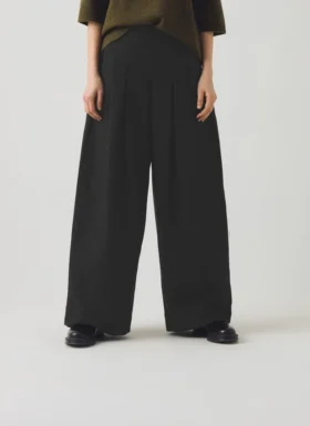 Corinne Wool Cotton Herringbone Wide Leg Pants