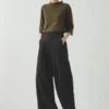 Corinne Wool Cotton Herringbone Wide Leg Pants