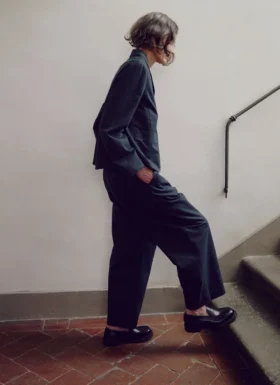 Cotton Wool Herringbone Pleat Front Pants