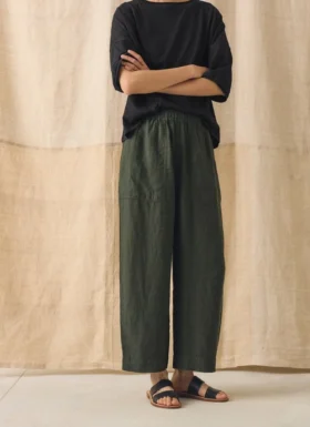 Garment Dyed Linen Barrel Leg Pants