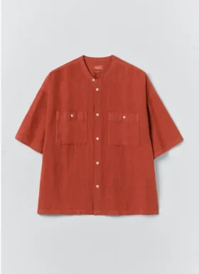 Garment Dyed Linen Grandad Collar Shirt