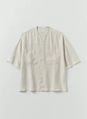 Garment Dyed Linen Grandad Collar Shirt