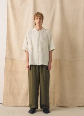 Garment Dyed Linen Grandad Collar Shirt