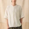 Garment Dyed Linen Grandad Collar Shirt