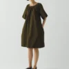 Gathered Cotton Twill Dress