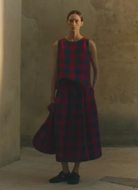 Gingham Check Linen Skirt