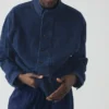 Grandad Collar Half Placket Denim Shirt