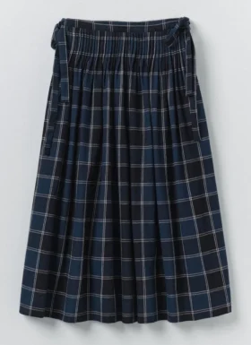 Market Check Pleated Cotton Linen Skirt