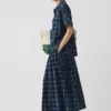Market Check Pleated Cotton Linen Skirt