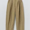 Pleat Front Stripe Cotton Linen Pants