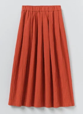 Pleated Cotton Stripe Skirt