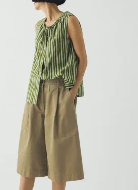Pleated Cotton Twill Shorts