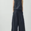 Pleated Pull On Cotton Poplin Pants