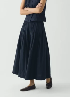 Pleated Raised Stripe Cotton Skirt