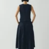 Pleated Raised Stripe Cotton Skirt
