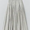Pleated Stripe Cotton Skirt