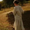 Pleated Stripe Cotton Skirt