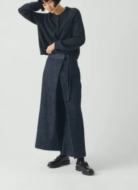 Pleated Wrap Denim Culottes