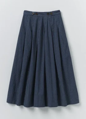 Railroad Stripe Pleated Cotton Skirt
