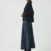 Railroad Stripe Pleated Cotton Skirt