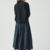 Railroad Stripe Pleated Cotton Skirt