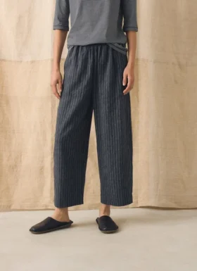 Stripe Linen Cotton Barrel Leg Pants