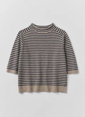 Stripe Wool Cashmere Half Sleeve Sweater