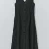 V Neck Cotton Linen Poplin Dress