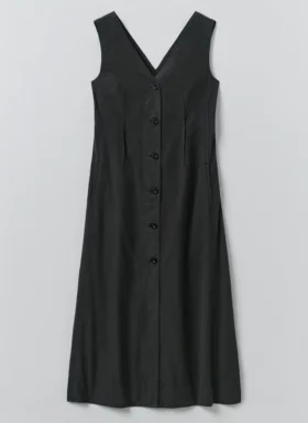 V Neck Cotton Linen Poplin Dress