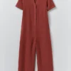 V Neck Garment Dyed Linen Jumpsuit