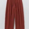 Wide Leg Pull On Crinkle Cotton Gauze Pants