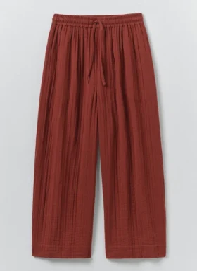 Wide Leg Pull On Crinkle Cotton Gauze Pants
