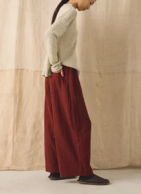 Wide Leg Pull On Crinkle Cotton Gauze Pants